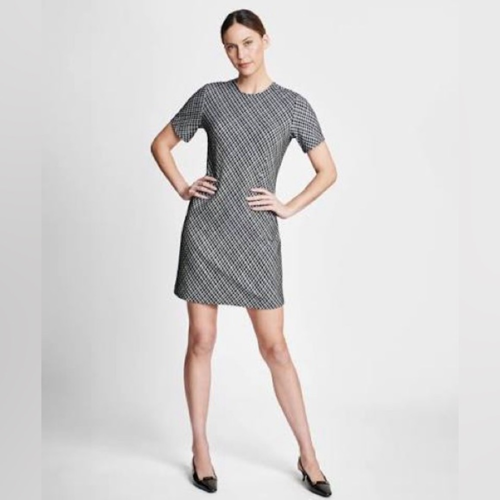 🆕 Spanx Ponte mini dress- jacquard Chic Black and White Patterned Dress Sz M D10 - Picture 2 of 8